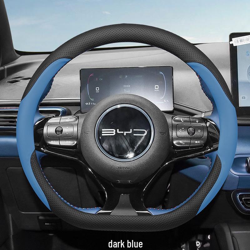 BYD Seagull/Dolphin Steering Wheel Cover: Ultra-Thin Genuine Leather, No-Sew Design for Car Interior, Women's Style.