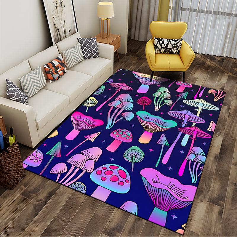 Colorful Neon Mushroom Pattern Suitable As a Non-slip Mat for the Living Room or Bedroom Sofa