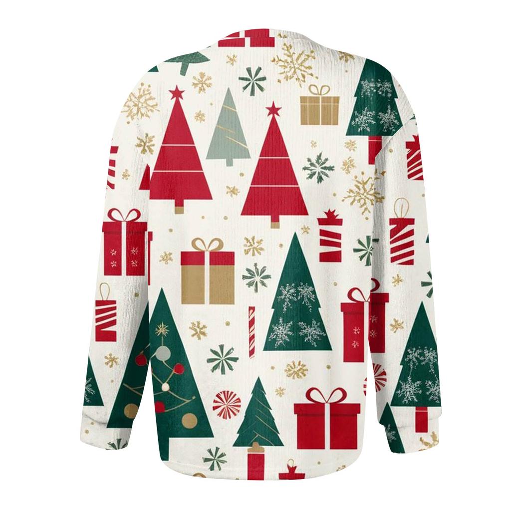 Women's Fashion Christmas Printed Long Sleeve Knitted Cardigan Button Down Jacket