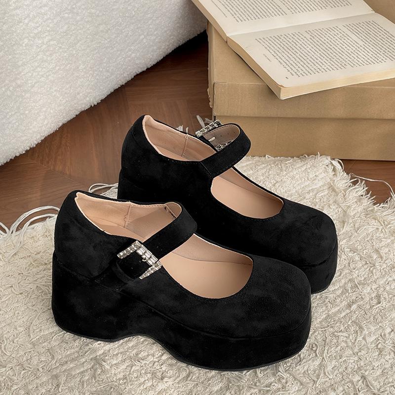 

Fashion temperament red with skirt thick high heels women s 2025 new summer French retro Mary Jane small leather shoes 42 чорний