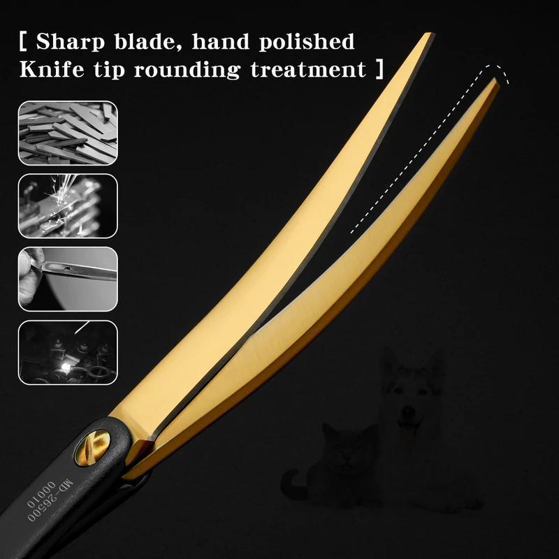 Professional 6.5 Inch Pet Grooming Curved Scissors 25 Degree Upward Thinning Shears for Dogs Cats