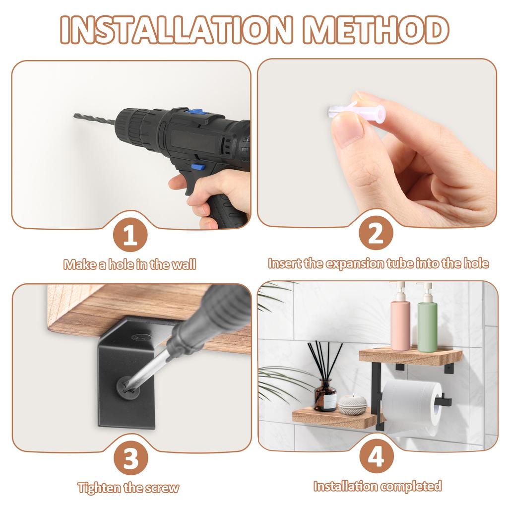 Toilet Paper Holder with Wooden Shelf Wall Mounted Tissue Roll Dispenser Hanger Decorative Bathroom Bar Kitchen Accessories