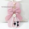 Large Bow Faux Pearl Bracelet Keychain with Colored Woven Strap and Alloy Tag Pendant