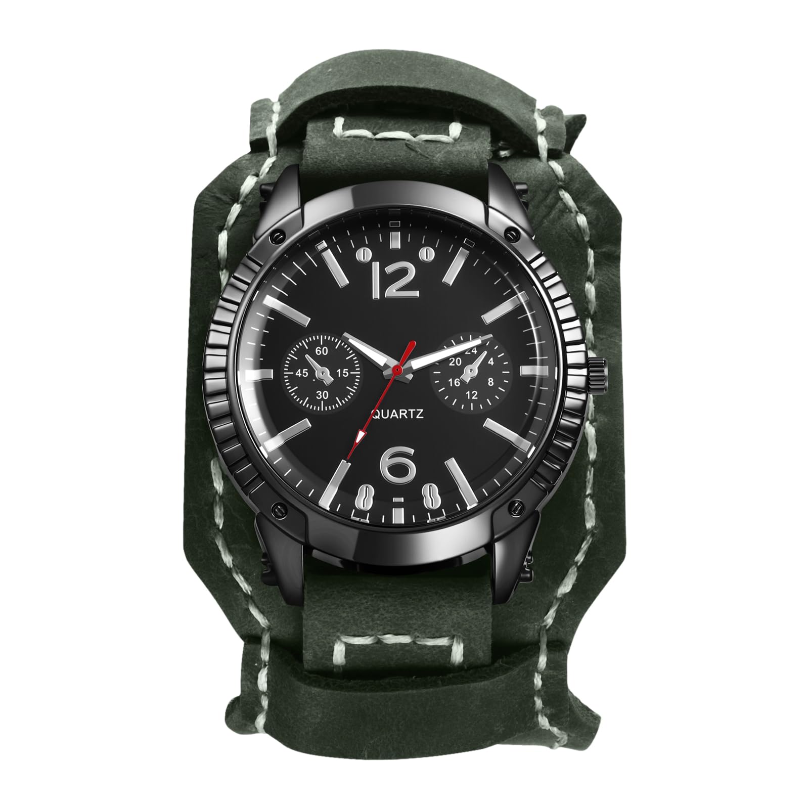 

Punk Watch with Genuine Leather Strap and Analog Waterproof Quartz Watch with Leather Fashion Accessory Perfect Gift for Christmas Men s Display зелёный