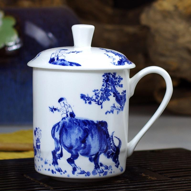 Jingdezhen Bone China Tea Cups with Lids, Conference Cups, Ceramic Water Cups, Office Cups, Gift Cups, Jing-style Cups