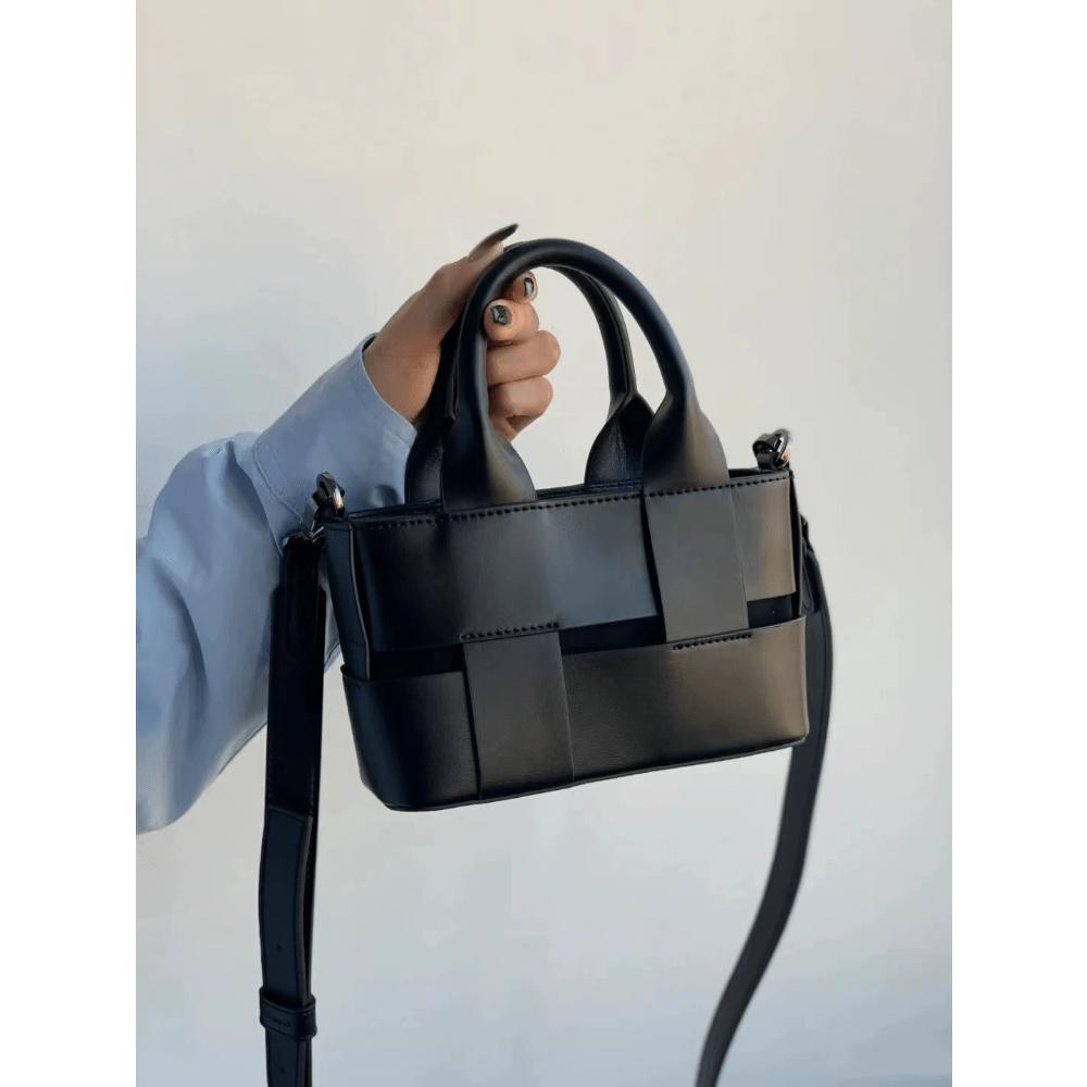 Stylish Black Geometric Shoulder Bag for Women - Adjustable Strap, Zipper Closure, Wristlet Design, Perfect for Casual and Professional Outings