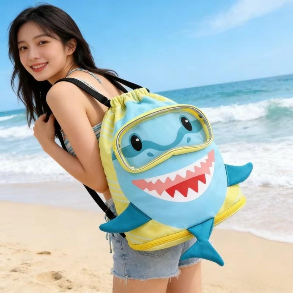 Separation Storage Wet Dry Bag Portable Beach Backpack Shark Drawstring Swimming Bag Children Use