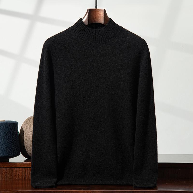 

New cashmere shirt men s half-height single-neck double-strand thickened sweater knitted cashmere 3XL чёрный