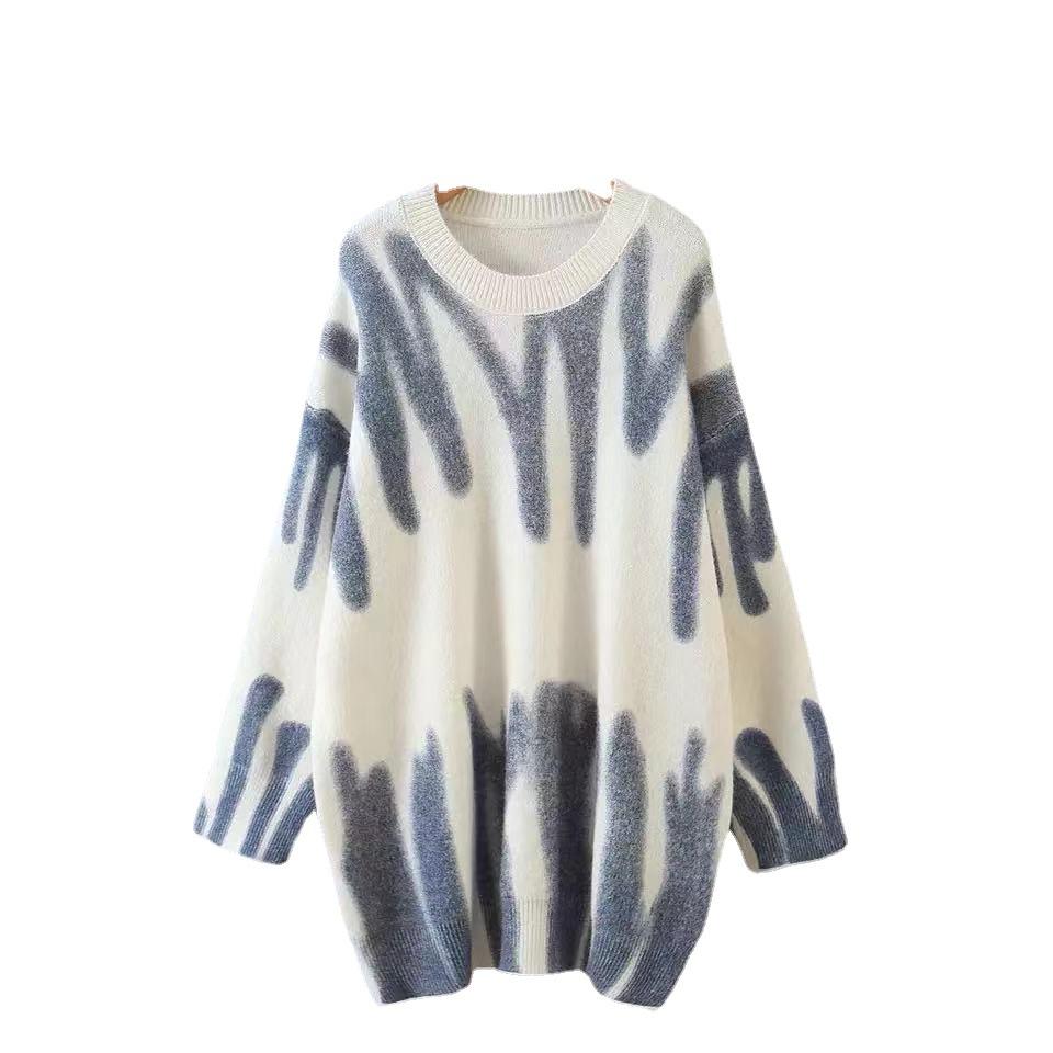 Lazy Wind Pullover Sweater Women's Fall and Winter Loose Sweater Korean Version of The Printed Knit Sweater Cozy Versatile Fashion