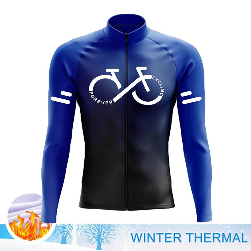 Maglia da ciclismo invernale sfumata 2023 da uomo, in pile termico