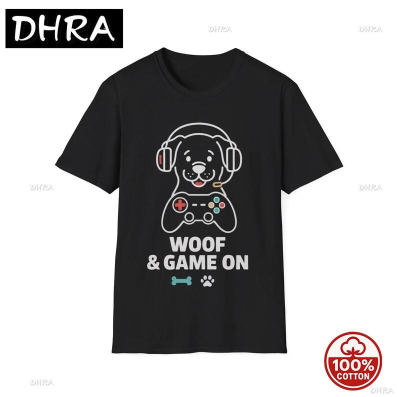 Woof and Game on Dog Gamer TShirt Funny Gaming Tee for Pet Lovers Streamers Novelty Short Sleeve Art Graphic Tees Guys TShirt S