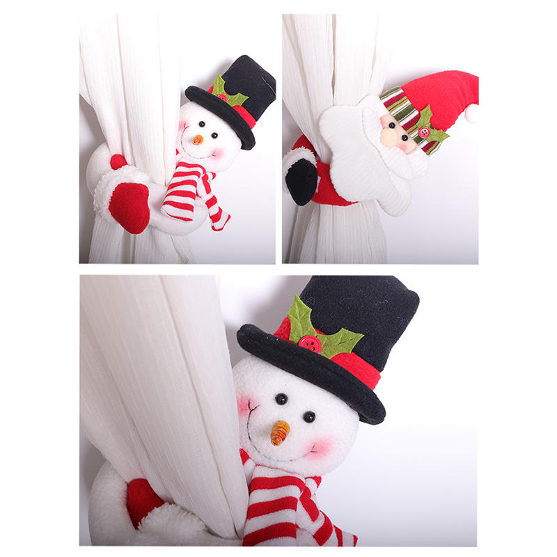 Holiday Christmas Decoration Buckle Man & Snowman Shape Velcro Curtain Buckle for Home Christmas Window Curtain Fixing Decorative Use