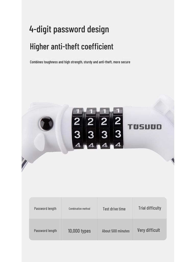TOSUOD Taşınabilir Çelik Kablo Kilidi - Tek Döngülü Başlıklı Hırsızlığa Karşı Araba ve Bisiklet Tel Kilidi