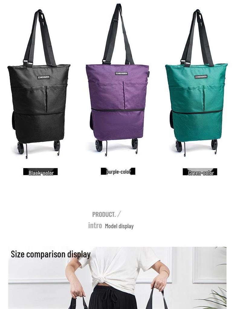 Foldable One-Way Wheel Shopping Tote – Portable, Large Capacity for Travel and Groceries