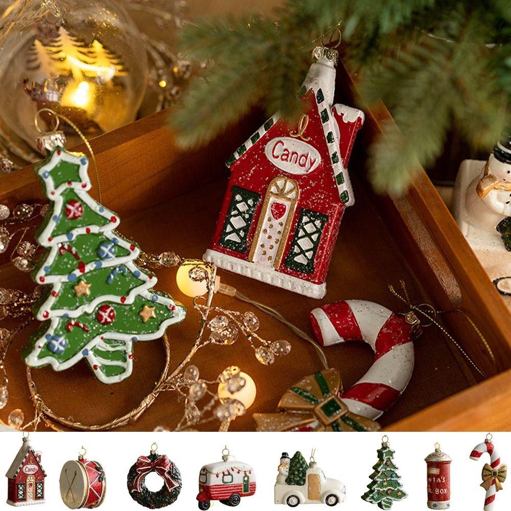 PVC Christmas Tree Decoration Painted Christmas  Pendant Car House Snowman Wreath Pendant  Party