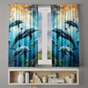 2pc Dolphin Print Curtains, Polyester Fabric, Machine Washable, Suitable for Bedroom and Living Room Decoration