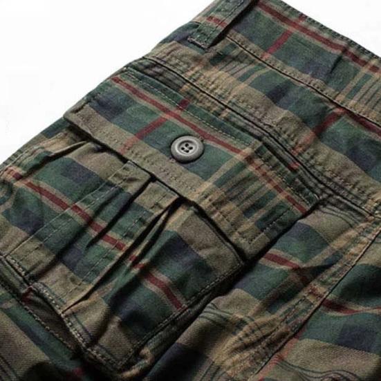 Pantaloncini da uomo a quadri vita media lunghezza al ginocchio multi tasche cerniera bottone