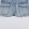 Autumn new multi-pocket zipper decorative elastic waist denim jacket 8727270