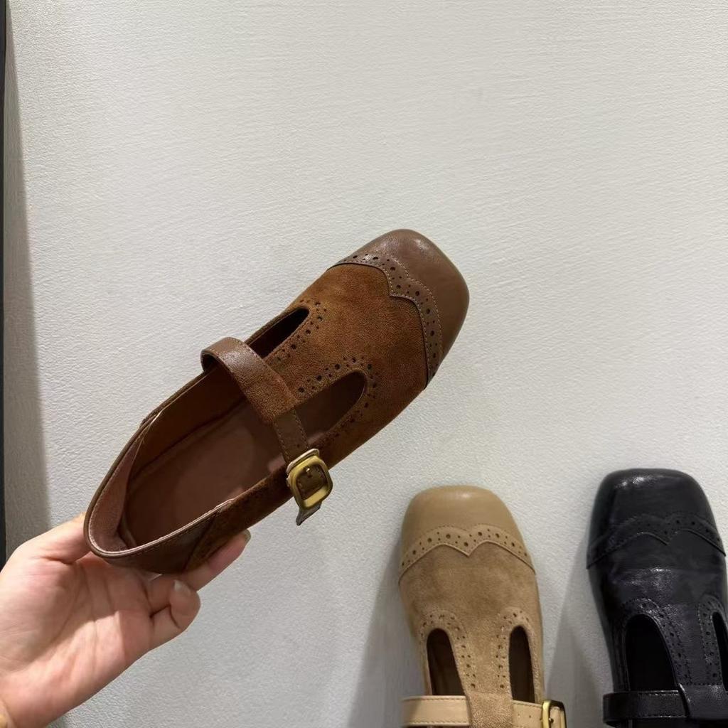 Women Flats Shoes Spring 2026 Retro Leather Shoes Fashion Shallow Round Toe T-shaped Ladies Comfort Ballet Style Mary Jane Shoes