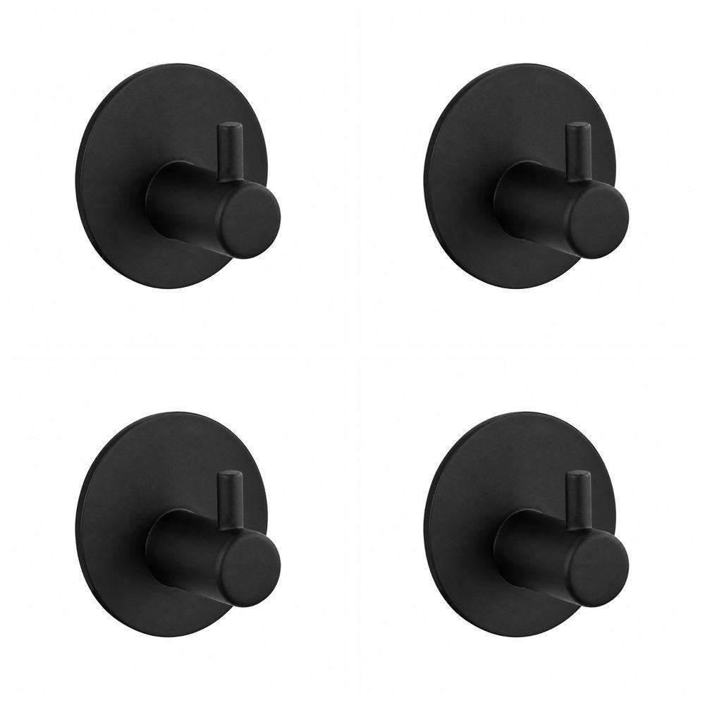 4 PCS Stainless Steel Adhesive Hook Black Silver Towel Hook Durable Wall Hook Space Saving