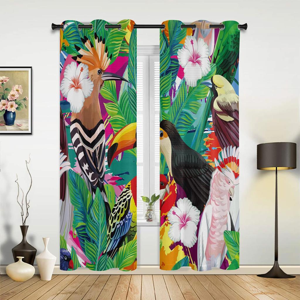 Tropical Jungle Parrot Green Plants Curtains for Bedroom Living Room Drapes Kitchen Children's Room Window Curtain Home Decor