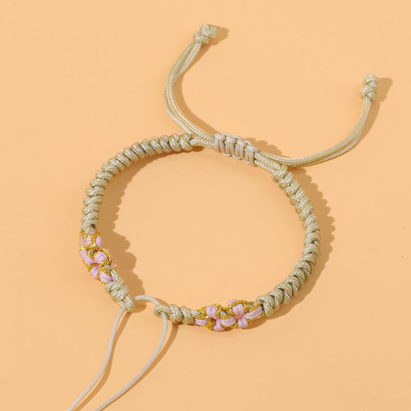 Peach Blossom Pixiu Beaded Bracelet with Vajra Knot and Cloisonné Accents хаки