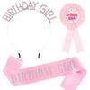 3Pcs Birthday Girl Accessories Set With Glittering Sash Rhinestones Headband Decorative Pin For Birthday Decoration