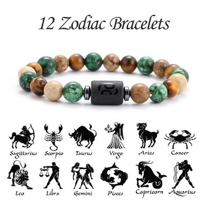 12 Segni Zodiacali Braccialetti in Pietra Naturale Leone Capricorno Toro Cancro Braccialetti Donna Uomo Coppia Gioielli Amicizia Braccialetti Regalo