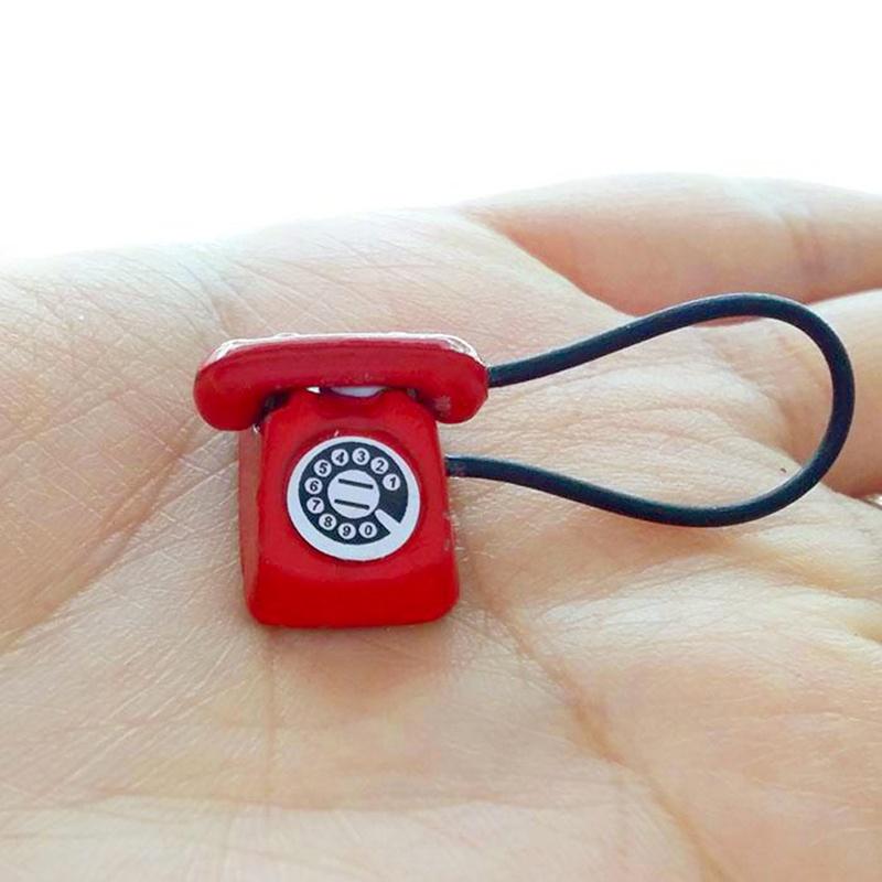 Metal Office Desk Phone Dial Telephone Dollhouse Miniature Furniture Decor