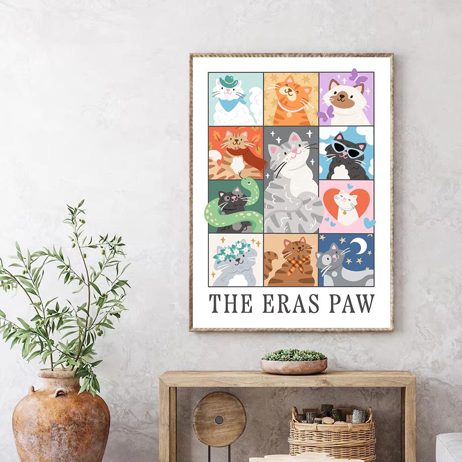 Süße Katzen The Eras Pfote Unsichtbarer Faden/Karma Ist Eine Katze Liedtext Illustration Poster Leinwandbild Wandkunst Bilder Heimdeko
