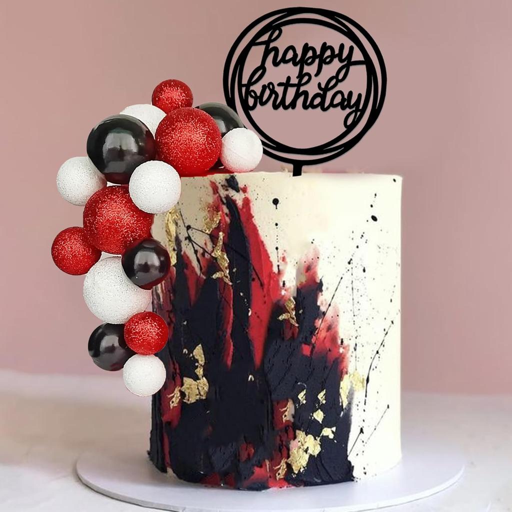 Black Red White Ball Cake Toppers Boho Cake Decorations for Baby Shower Girl Happy Birthday Party Mouse Cake Decoration Supplies