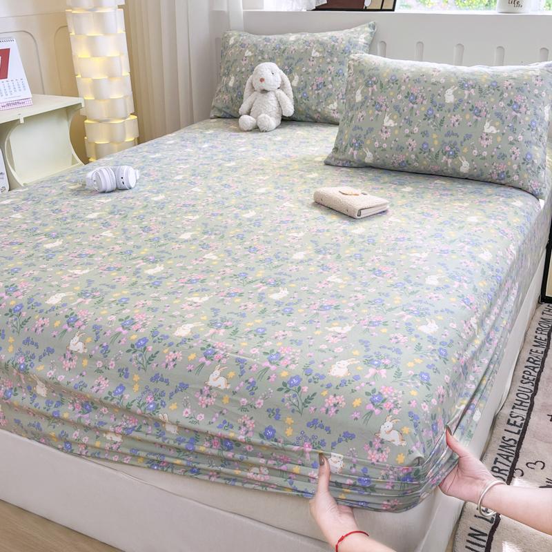 1pc Washed Cotton Bed Sheets with Elastic Single/Queen/King Cartoon Style Fitted Bed Sheet sabanas matrimoniales Sheets for Bed