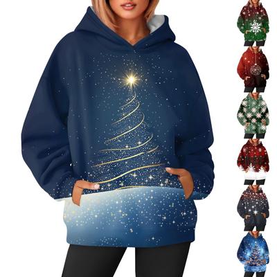 Moletom com capuz estampado casual e moderno feminino de manga comprida