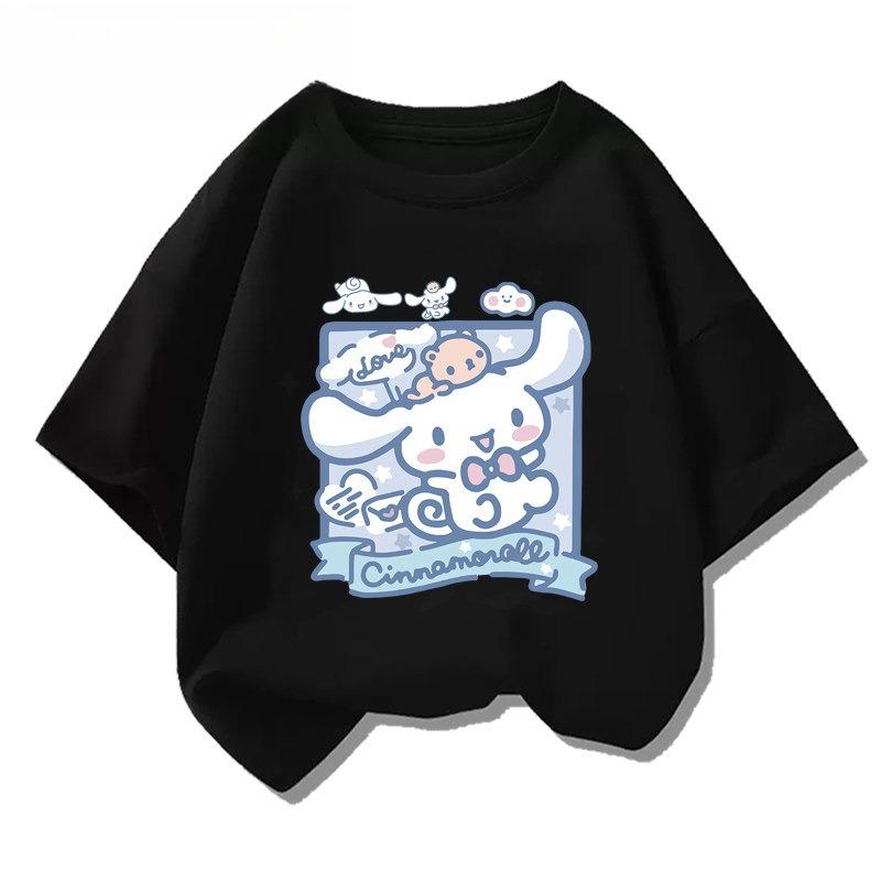Summer 2026 New Childrens Tshirt Cinnamoroll Graffiti Cartoon Print Pure Cotton Breathable Parentchild Fashion Short Sleeve