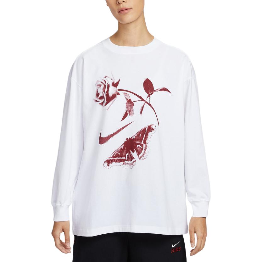 Nike As W Nsw Ls Tee Vday Os Round Neck Pullover Long Sleeve Drop Shoulder T-Shirt Women Tops IH7696-100 S