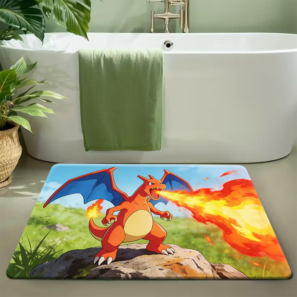 Pokemon Snorlax and Starters Forest Pond Print Non-slip Doormat, Soft Absorbent Floor Rug for Home Decor 40x60cm