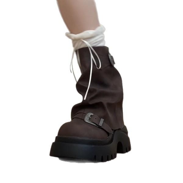 Retro Versatile Thick-soled Heightening Martin Boots Women's Autumn and Winter Fashion Casual Short Boots Maillard French Skirt Medium Boots