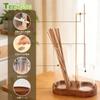 TEENGSE Figure 8 Sapele Wood Glass Tube Incense Holder Ash Catcher for Sticks Up To 28 Cm