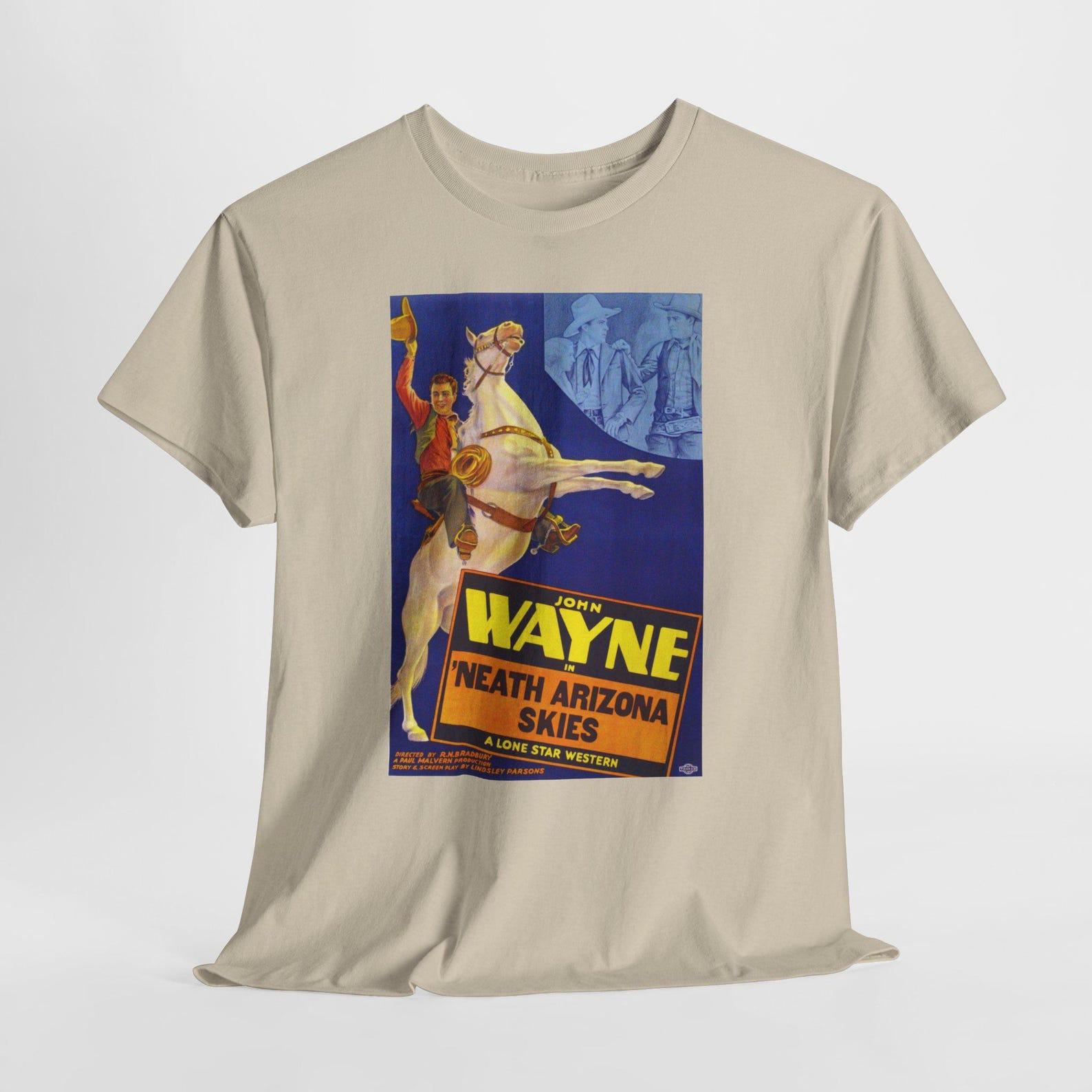 Neath Arizona Skies Vintage Western Movie Fan T-Shirt, Cowboy Film Lover Tee, John Wayne Fan Shirt, Old Hollywood Apparel L