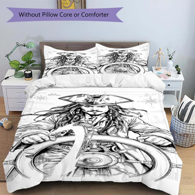 3pcs Duvet Cover Set (1*Duvet Cover + 2*Pillowcase, Without Core), Captain Jack Sparrow Print Bedding Set, Bedroom Decor, All‑Season, Gift