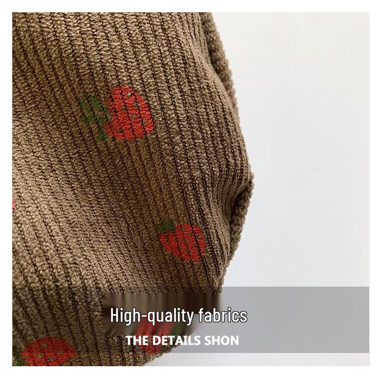 Korean-Style Strawberry Print Corduroy Handbag - 2025 Autumn Collection