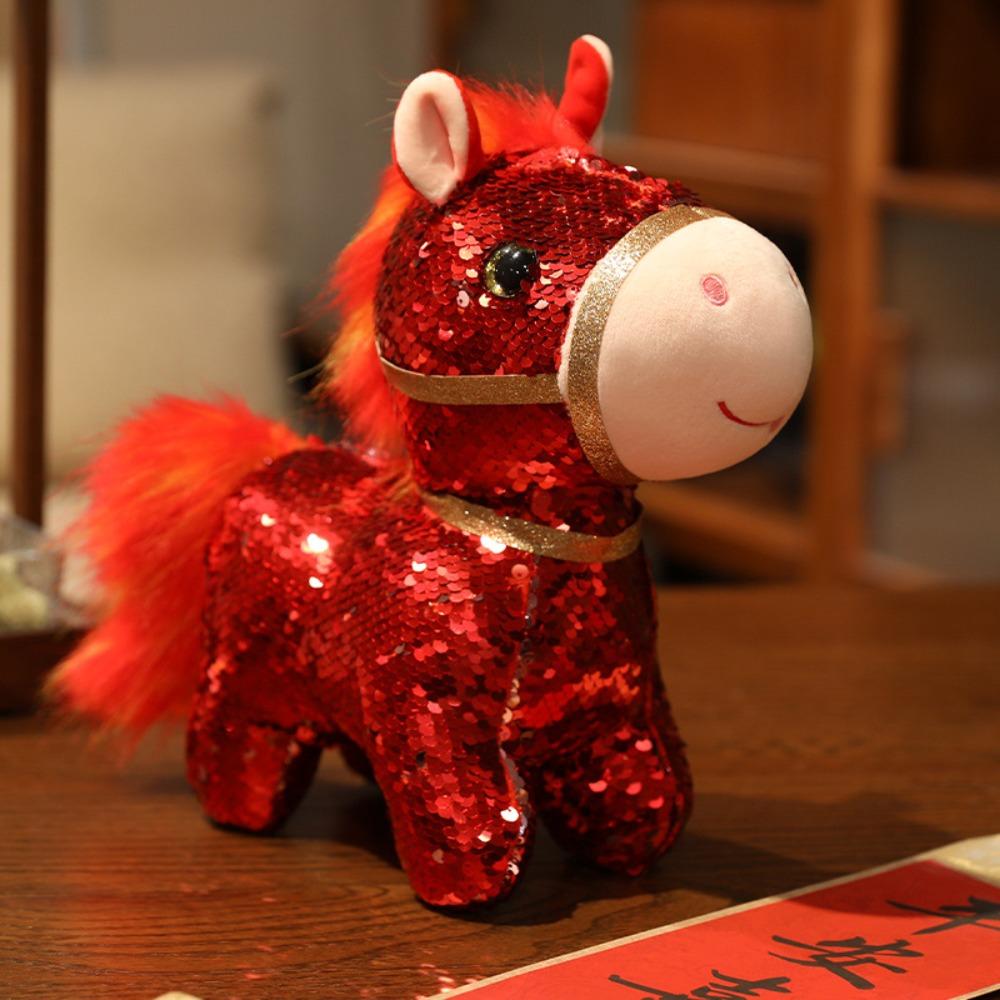 Colorful Sequined Horse Plush Doll Creative Cartoon Steed Doll Zodiac Pony Figurine  Festive Decor
