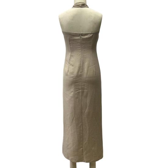 Women's Halter Neck Sundress Crisscross Sleeveless Bodycon Maxi Dress Summer Beach Travel Vacation Long Dress