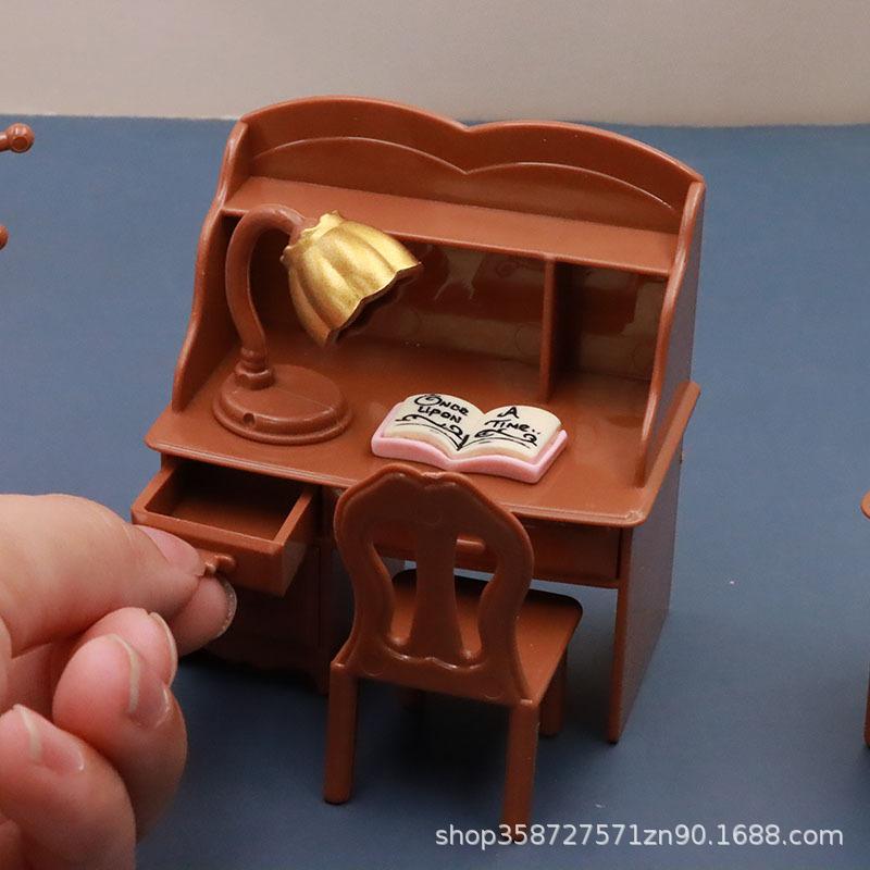 Cute Mini Bedroom Doll House Dressing Table Chair Desk Set Model Small Ornaments Play House Children'S Toys