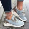 New Front Lace-up Casual Women's Shoes Sports Shoes Lace-up Burnt Flower Thick-soled Large-size Single Shoes