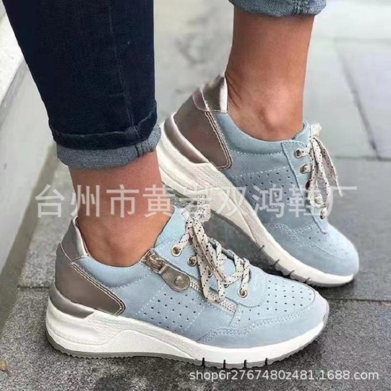New Front Lace-up Casual Women's Shoes Sports Shoes Lace-up Burnt Flower Thick-soled Large-size Single Shoes