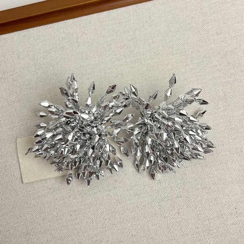 

Fashion Eye-Catching Large Studs Dinner Party Silver Crystal String Beads Fireworks Earrings Trendy Niche Style Unique Personalized Earrings Women Silver Firework Beaded Stud Earrings