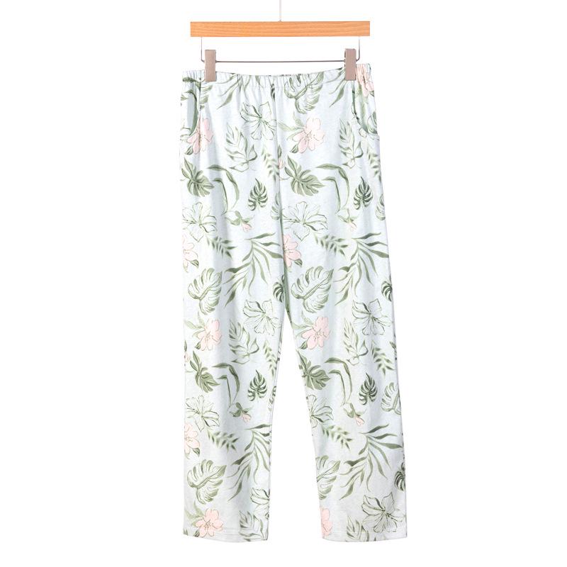 Women's Pure Cotton Knit Pajama Pants - Spring/Summer, Loose Fit, Plus Size, Elastic Waist, Mosquito-Proof