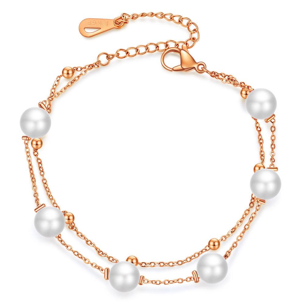 Bracelet à double couche en acier inoxydable avec perles créatives européennes et américaines pour femmes