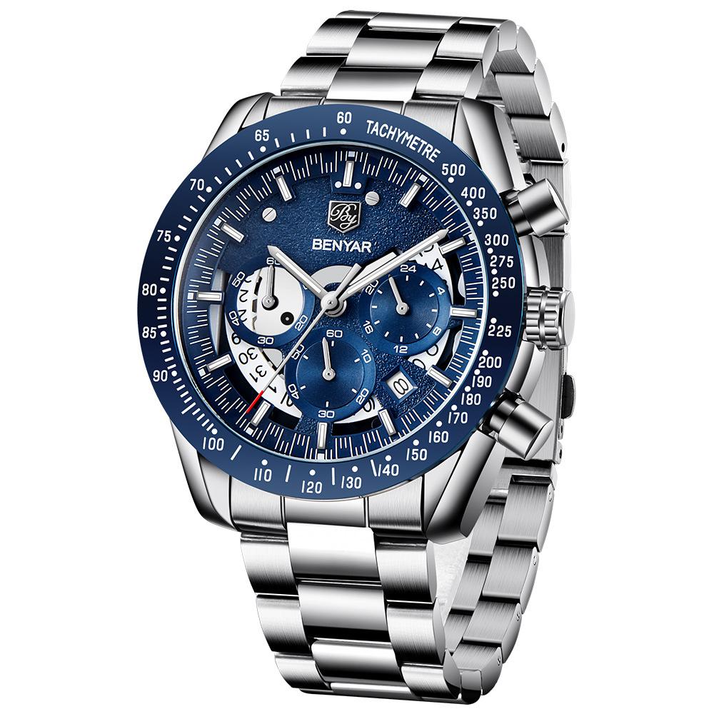 Benyar 5120 Watches Relojes Hombre New Men s Business Alloy Casual Stainless Leather Strap Quartz 5120 Wristwatch Fashion Watch Benyar 5120